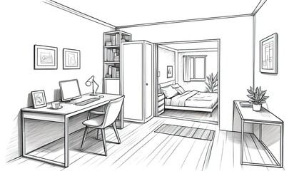 Smart workspace zoning in cozy bedroom for a productive home office setup.