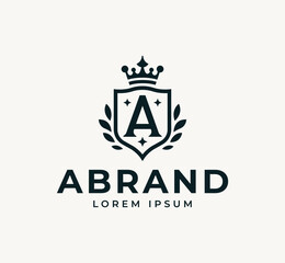 Luxury Heraldic Letter A Logo with Crown and Shield. Premium Royal Emblem Design