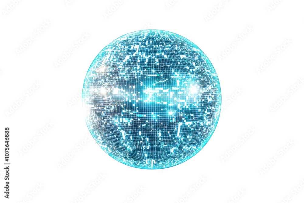Poster a glowing digital sphere filled with interconnected data points, representing technology and connect