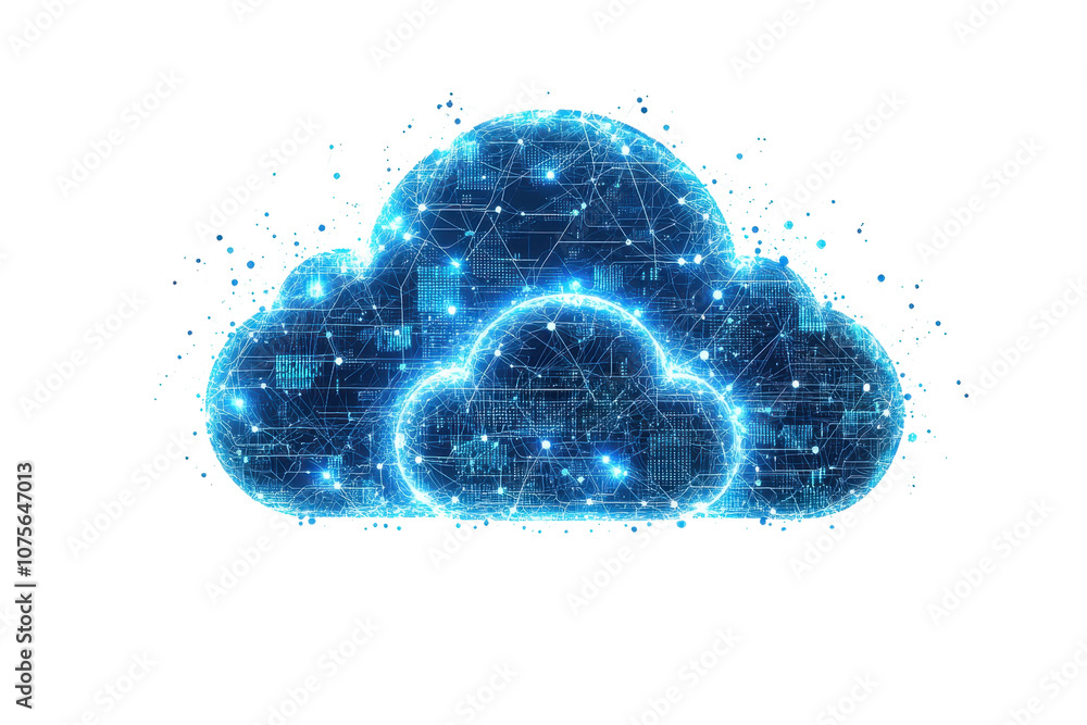 Poster a glowing digital cloud symbol representing data storage and technology.