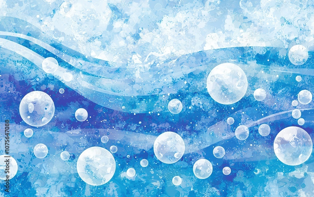Poster bubbles and waves in a serene blue background with a tranquil underwater atmosphere representing cal