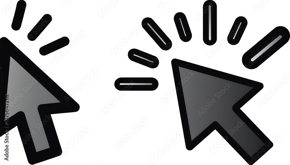 Poster a computer mouse click cursor is a black filled arrow icon set with slanted arrows and a lo_1(135)