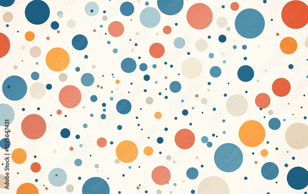 Poster colorful abstract pattern featuring various sized circles on a light background, creating a playful 