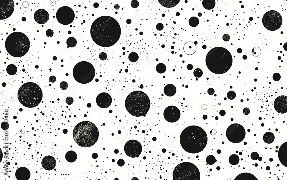 Poster a dynamic arrangement of black and white circles creates an abstract pattern against a bright backgr