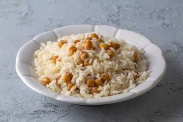 Turkish Rice with chickpea served, Turkish name; Nohutlu pilav or pilaf