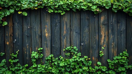 A wooden fence adorned with lush green vines, creating a natural and rustic aesthetic.