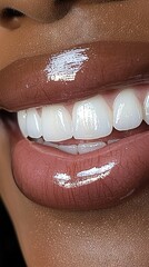 Obraz premium A woman's mouth, close-up, white lips with brown tips