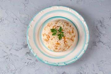 Traditional delicious Turkish food; Turkish style rice pilaf (Turkish name; Arpa sehriyeli pirinc pilavi)