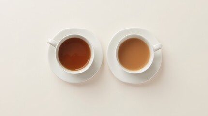 cup of coffee and a cup of tea side by side on a plain background, symbolizing the choice between the two beverages