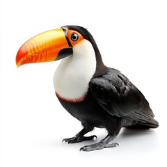 Naklejka premium A large toucan toko sits on a branch. Toucan, high quality studio photography isolated on white background.