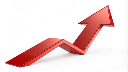 Red upward arrow graph showing rising trend, isolated