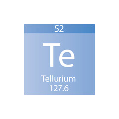 Te Tellurium Metalloid Chemical Element Periodic Table. Simple flat square vector illustration, simple clean style Icon with molar mass and atomic number for Lab, science or chemistry class.