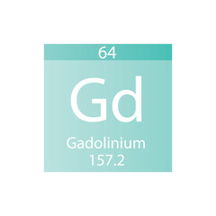 Gd Gadolinium Lanthanide Chemical Element Periodic Table. Simple flat square vector illustration, simple clean style Icon with molar mass and atomic number for Lab, science or chemistry class.