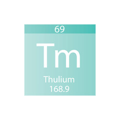 Tm Thulium Lanthanide Chemical Element Periodic Table. Simple flat square vector illustration, simple clean style Icon with molar mass and atomic number for Lab, science or chemistry class.