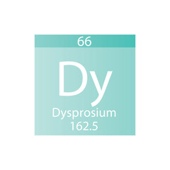 Dy Dysprosium Lanthanide Chemical Element Periodic Table. Simple flat square vector illustration, simple clean style Icon with molar mass and atomic number for Lab, science or chemistry class.