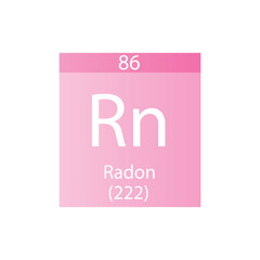 Rn Radon Noble gas Chemical Element Periodic Table. Simple flat square vector illustration, simple clean style Icon with molar mass and atomic number for Lab, science or chemistry class.