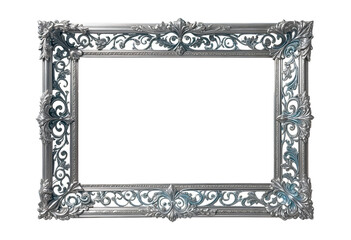 Silver frame with patterns isolated on transparent background, template
