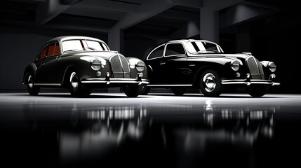 Obraz premium A photo of a pair of vehicles in a high-contrast background