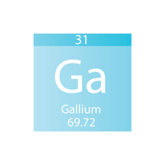 Ga Gallium Post transition metal Chemical Element Periodic Table. Simple flat square vector illustration, simple clean style Icon with molar mass and atomic number for Lab, science or chemistry class.