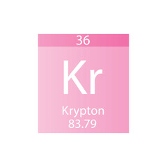 Kr Krypton Noble gas Chemical Element Periodic Table. Simple flat square vector illustration, simple clean style Icon with molar mass and atomic number for Lab, science or chemistry class.