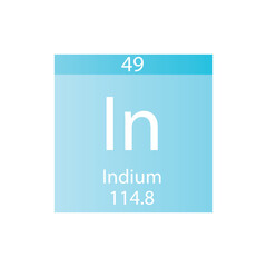 In Indium Post transition metal Chemical Element Periodic Table. Simple flat square vector illustration, simple clean style Icon with molar mass and atomic number for Lab, science or chemistry class.