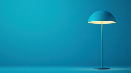   A blue background illuminated by a floor lamp with white light emitting from both sides, casting shadows on the ground