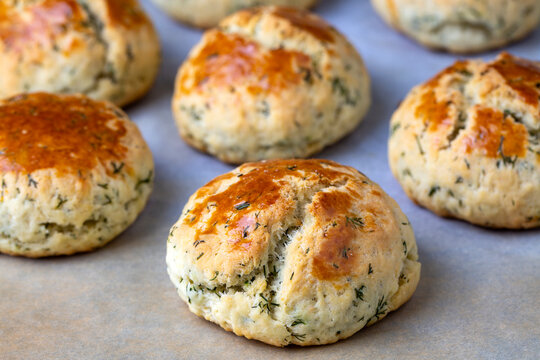 Delicious Turkish food; dill cheese pastry, Turkish name; dere otlu peynirli pogaca