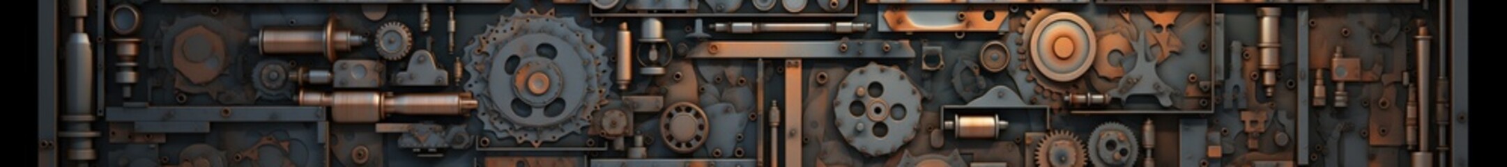 Dynamic 3D industrial background. Modernity and innovation. Intricate geometric shapes and textures. Mechanical elements. Technological advancement. Depth and complexity.