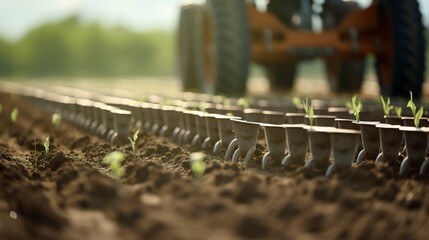 A photo of a planter sowing seeds in neat rows.