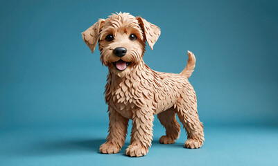A paper dog stands in front of a blue background