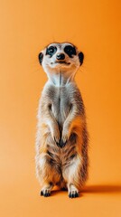 Fototapeta premium A meerkat sits upright, looking directly at the camera. AI.
