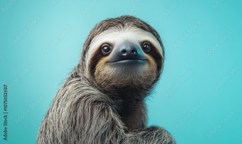 Poster a sloth looks directly at the camera with a curious expression. ai.