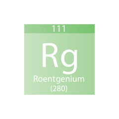 Rg Roentgenium  Chemical Element Periodic Table. Simple flat square vector illustration, simple clean style Icon with molar mass and atomic number for Lab, science or chemistry class.