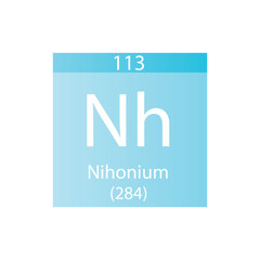 Nh Nihonium  Chemical Element Periodic Table. Simple flat square vector illustration, simple clean style Icon with molar mass and atomic number for Lab, science or chemistry class.