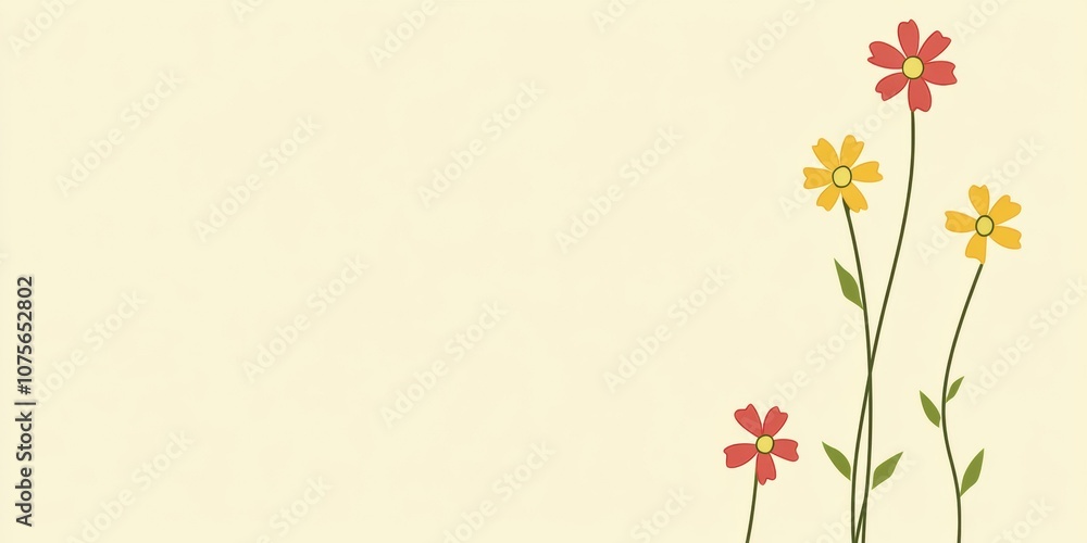 Sticker Simple flowers on a cream background. AI.