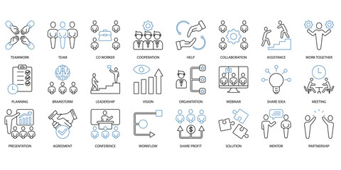 Teamwork icons set. Set of editable stroke icons.Set of Teamwork