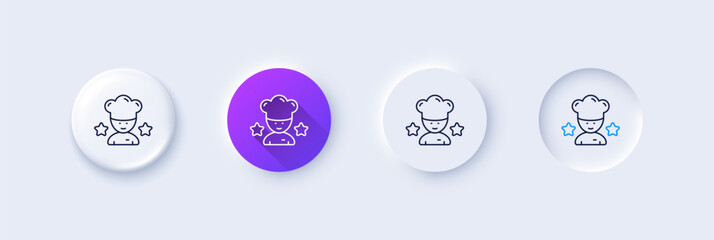 Best chef line icon. Neumorphic, Purple gradient, 3d pin buttons. Stars ranking sign. Rating symbol. Line icons. Neumorphic buttons with outline signs. Vector