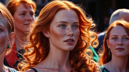 Long Curly Red Hair. Fashion Woman Portrait. Beauty Model Girl with Luxurious Hair, Make up and Accessories. Hairstyle. Wavy Hair Extensions Concept. Holiday Makeup. Smoky eyes and Red lipstick