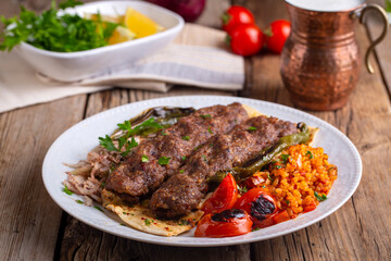 Traditional delicious Turkish foods; Adana kebab