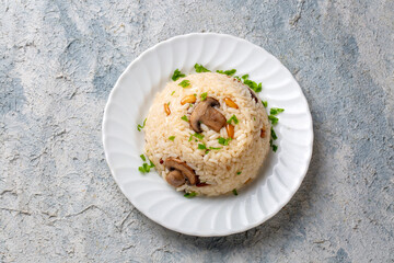 Mushroom rice pilaf, Turkish name; Mantarli pirinc pilavi