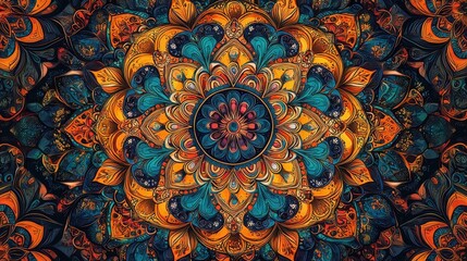 Vibrant mandala design featuring intricate patterns and bold colors in abstract art