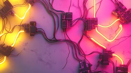 Futuristic cyberpunk texture with glowing neon circuits, intricate digital patterns, and a high-tech metallic sheen evoking the spirit of a cyber metropolis