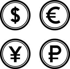 World currency coins icons set vector.