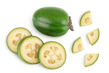 Feijoa fruit isolated on white background. Top view. Flat lay