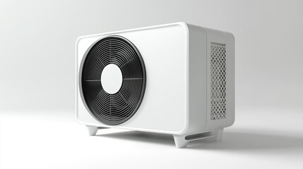 Fototapeta premium Modern White Heat Pump Unit with Fan and Grill