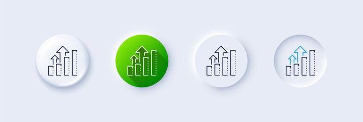 Analysis graph line icon. Neumorphic, Green gradient, 3d pin buttons. Results chart sign. Traffic management symbol. Line icons. Neumorphic buttons with outline signs. Vector