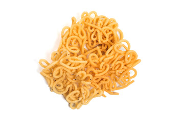 Traditional South Indian crunchy murukku snack isolated on white background