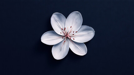 Fototapeta premium A white flower with red stamens on a dark blue backdrop featuring Hope centrally