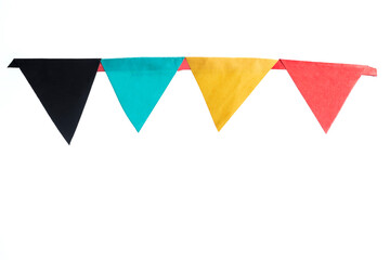 Colorful paper bunting party flags on white background, clipping path included