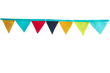 Colorful party bunting flags on white background with clipping path